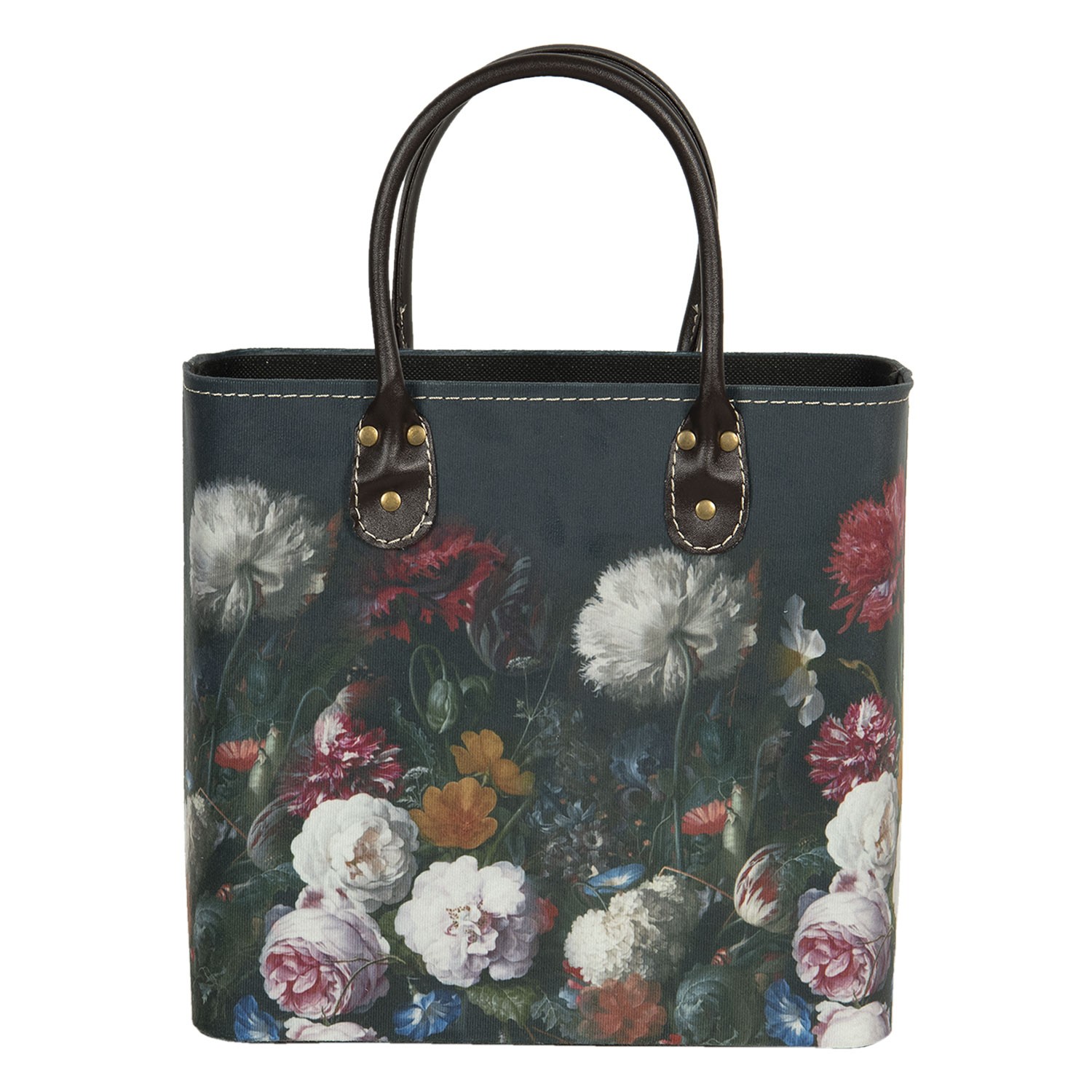 Tmavě tyrkysová květovaná taška Colette - 28*14*28/39 cm Clayre & Eef