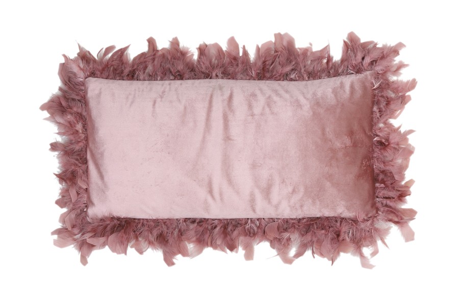 Růžový sametový polštář s peříčky Plumas - 60*30 cm Light & Living