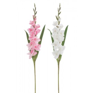 2ks bílá a růžová umělá květina gladiol / mečík - 12*102 cm