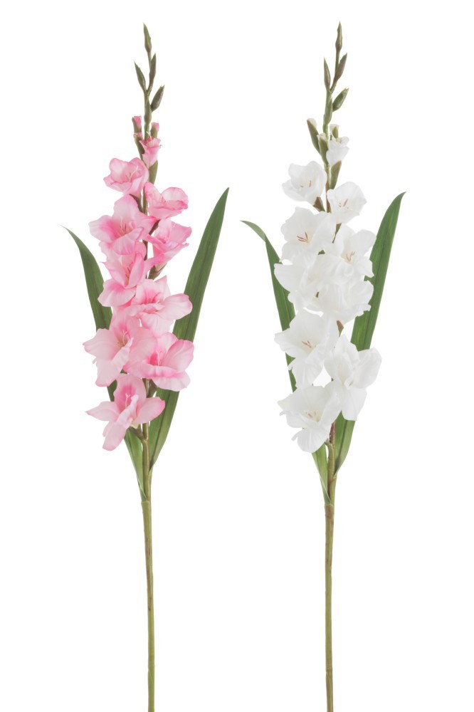 2ks bílá a růžová umělá květina gladiol / mečík - 12*102 cm 83306
