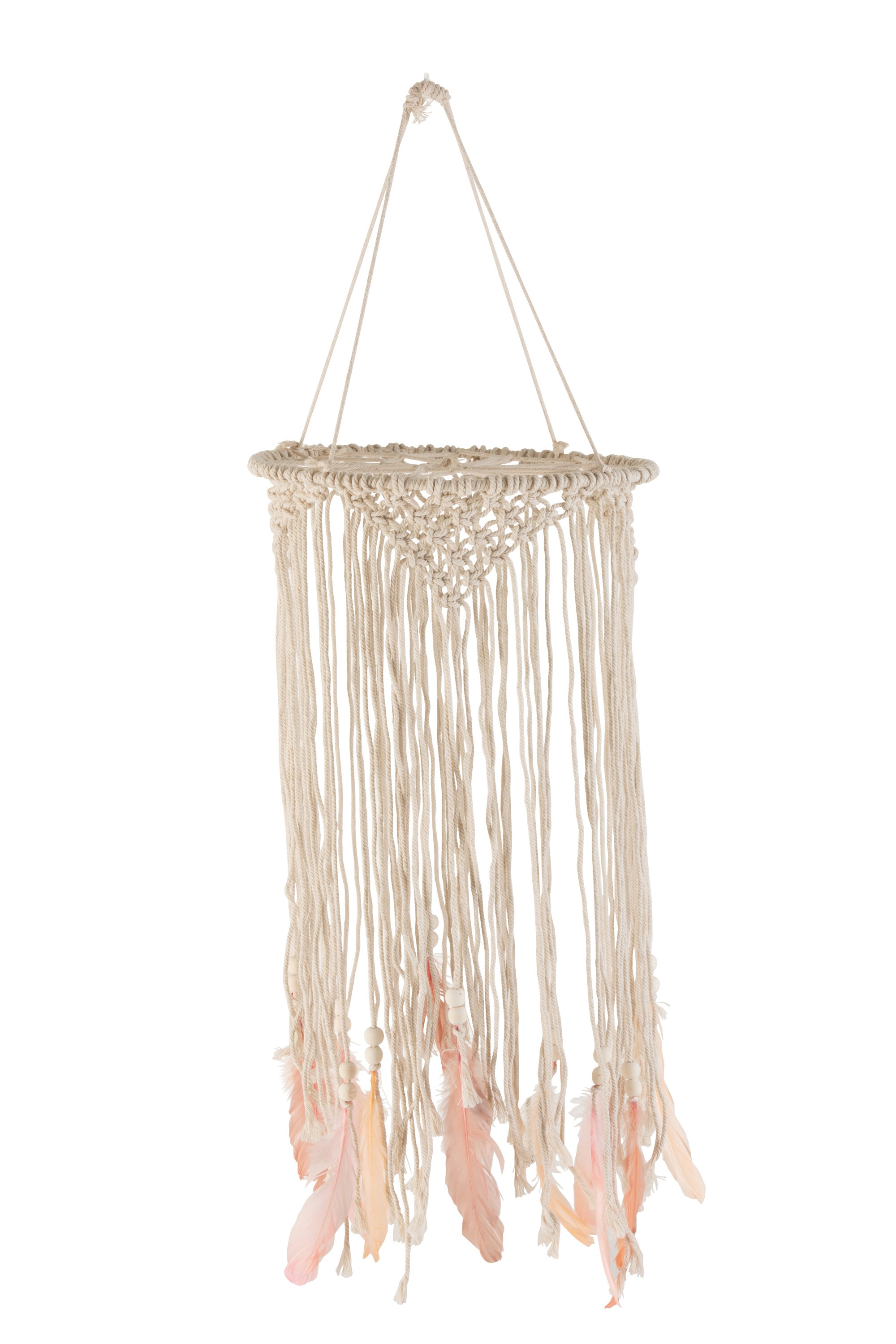 Přírodní lapač snů s růžovými peříčky Feathers - Ø 30*90cm J-Line by Jolipa