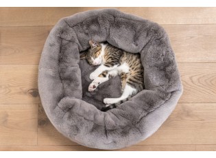 Šedý chlupatý kulatý pelíšek pro kočičku Rondi - Ø 50*19 cm