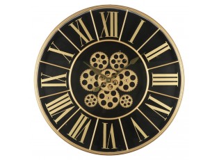 Černozlaté nástěnné hodiny s ozubenými kolečky - Ø 60*8 cm