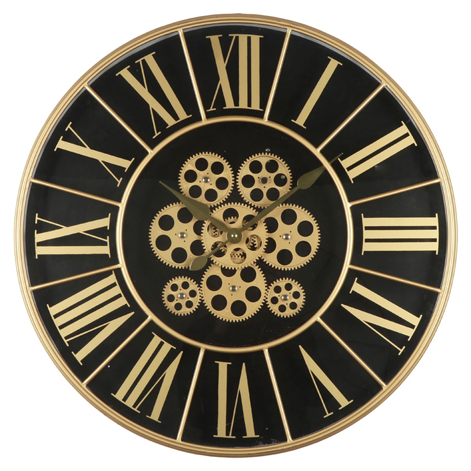 Černozlaté nástěnné hodiny s ozubenými kolečky - Ø 60*8 cm / 3*AA Clayre & Eef