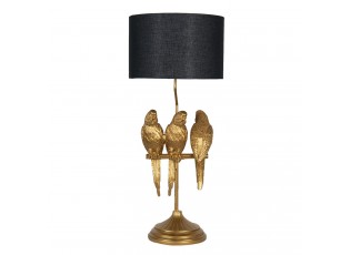 Zlatá lampa s dekorací papoušků s černým stínidlem – Ø 33*79 cm E27/max 1*60W
