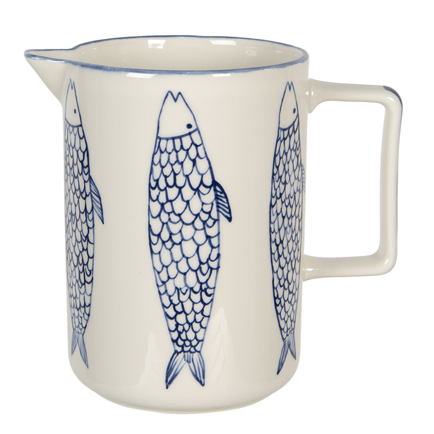 Keramický džbán s modrým dekorem ryb Atalante - 18*11*16 cm Clayre & Eef