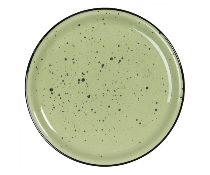 Zelený keramický talíř s kaňkami Printemps – Ø 22*3 cm