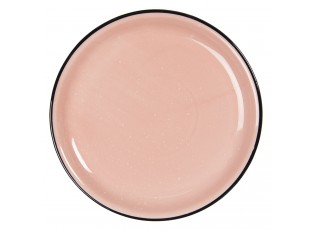 Růžový mělký keramický talíř s kaňkami Printemps – Ø 27*3 cm