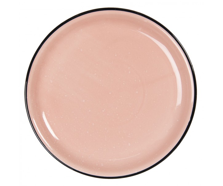 Růžový mělký keramický talíř s kaňkami Printemps – Ø 27*3 cm