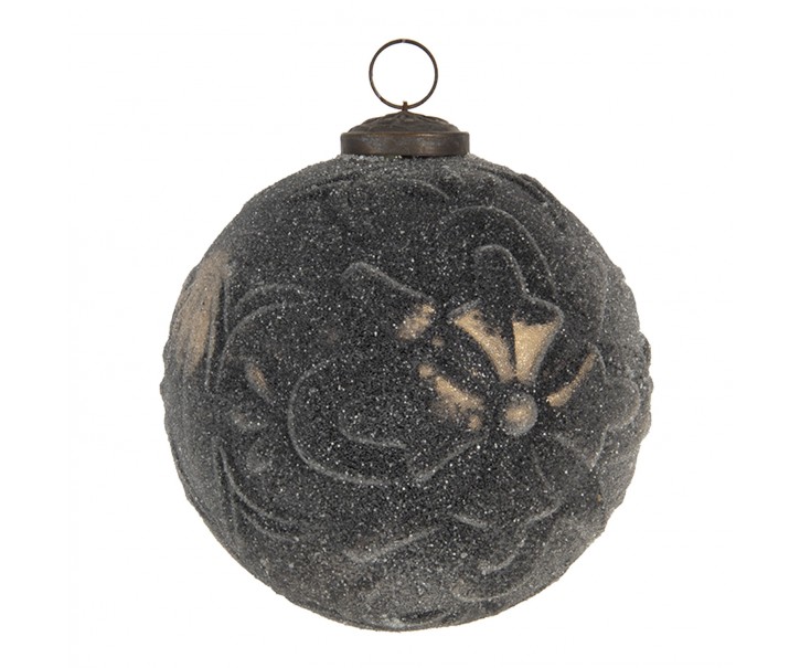 Tmavá vánoční koule s ornamentem - 13 cm