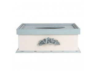 Krémovo - modrý vintage box na kapesníky Rossien - 27*18*10 cm
