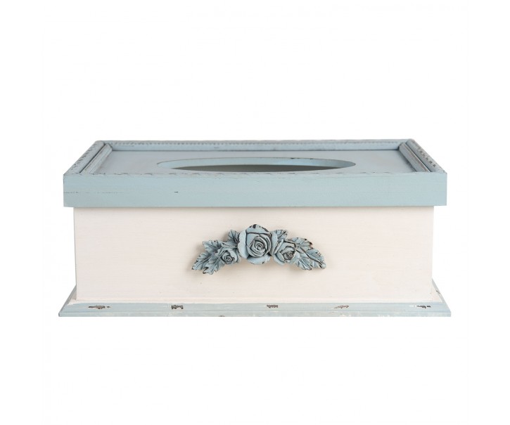 Krémovo - modrý vintage box na kapesníky Rossien - 27*18*10 cm
