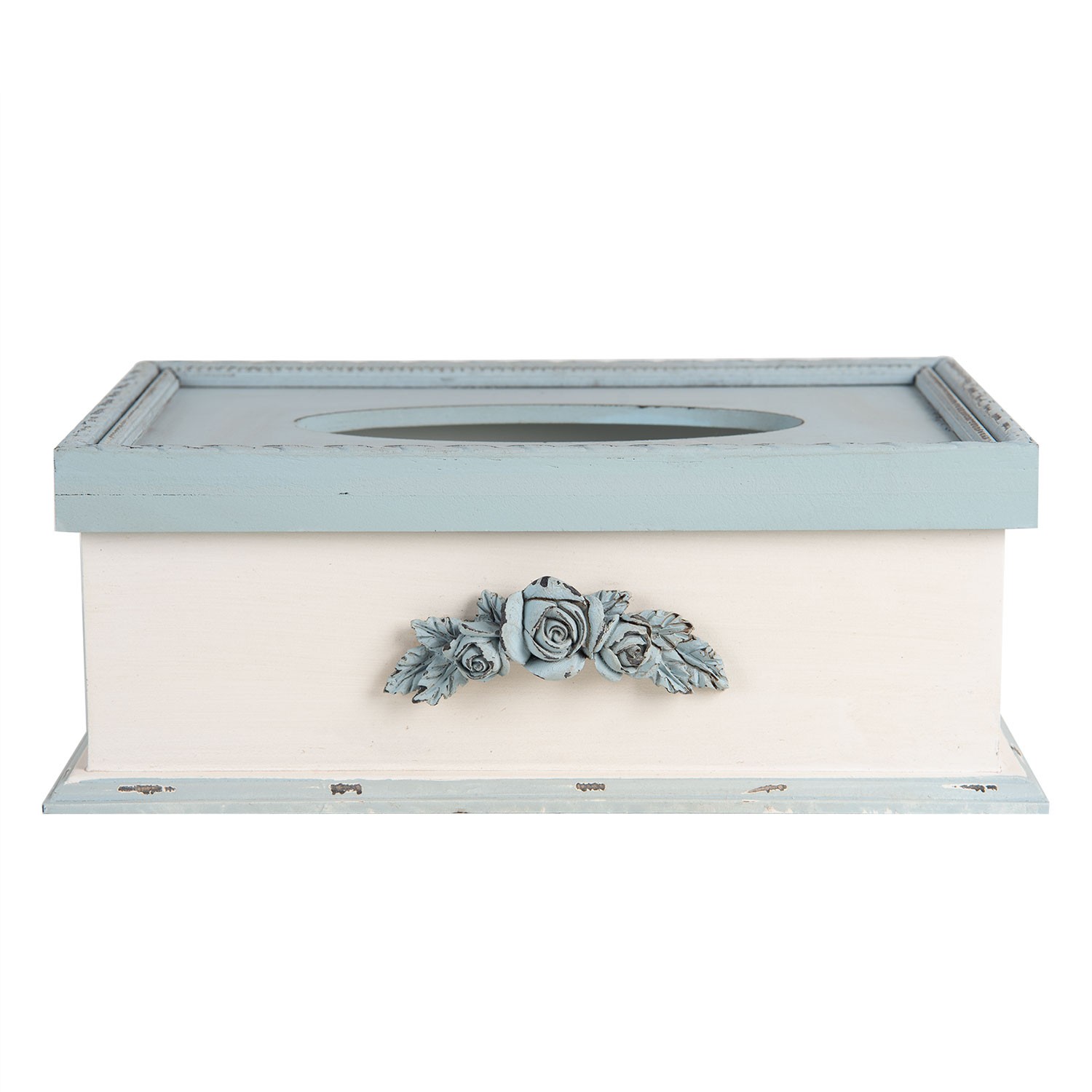 Krémovo – modrý vintage box na kapesníky Rossien – 27*18*10 cm