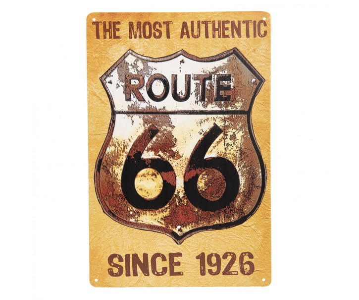 Žlutá retro kovová cedule Route 66 - 20*30 cm