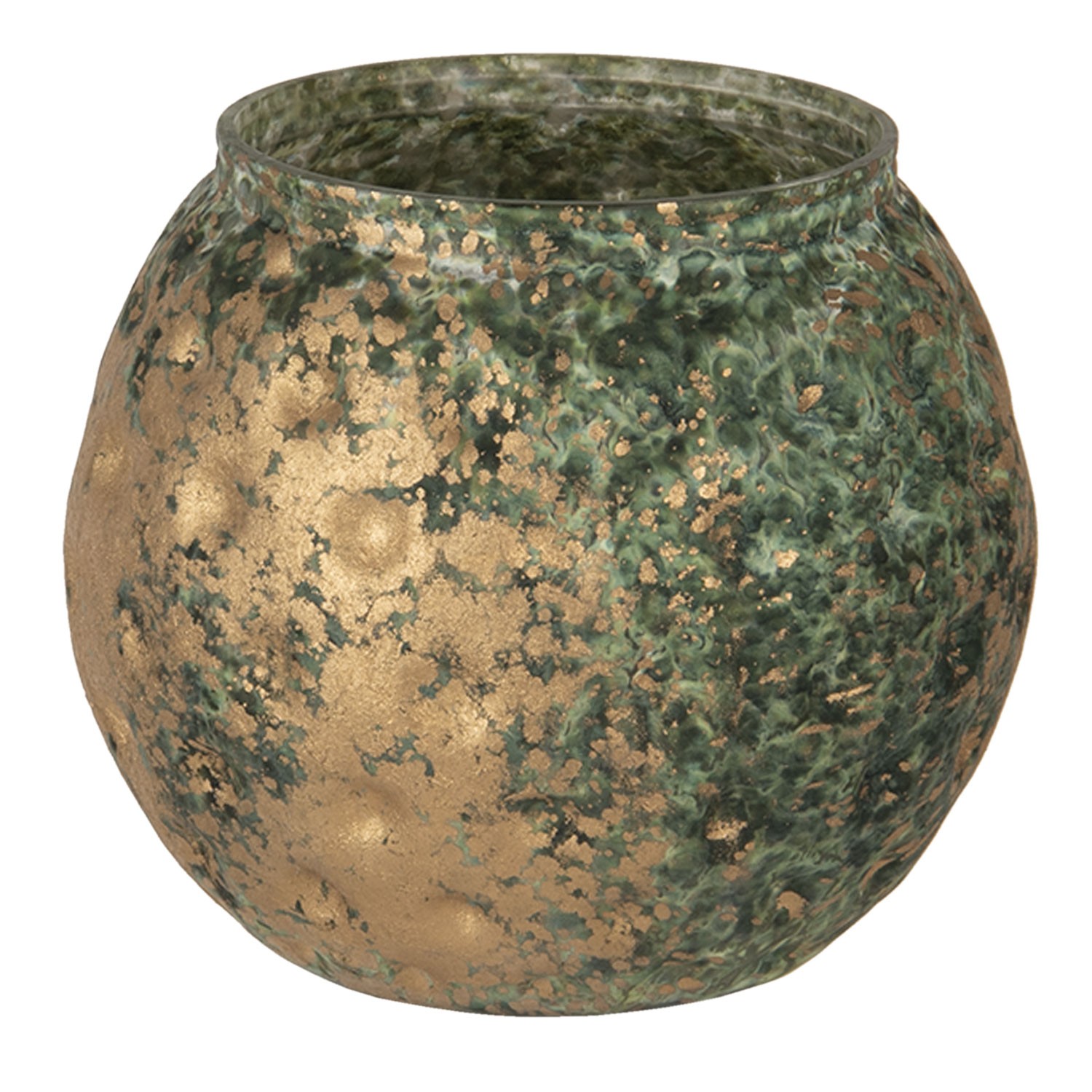 Tyrkysovo-šedý svícen na čajovou svíčku s bronzovou patinou - 10*11 cm Clayre & Eef