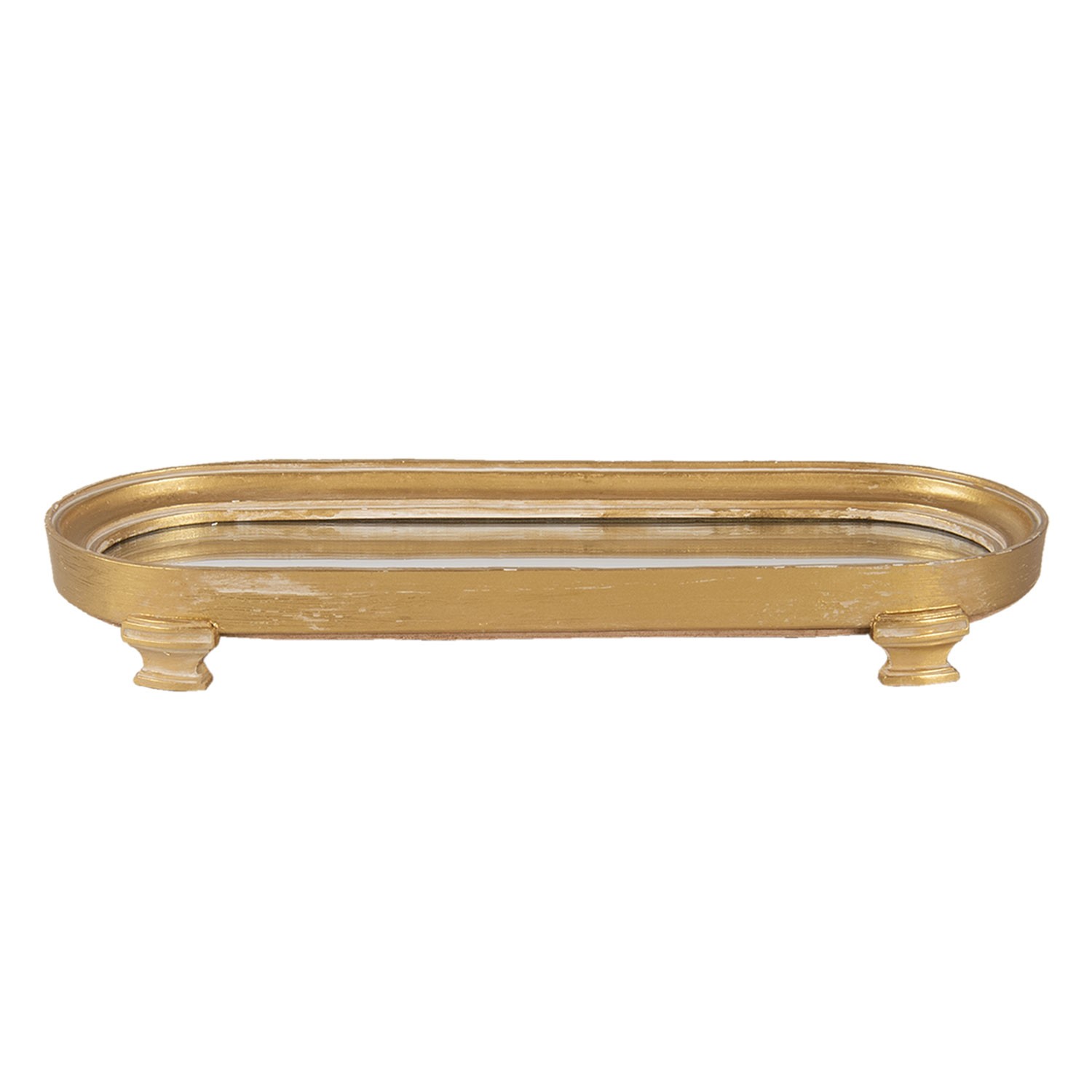 Zlatý dekorativní podnos na nožičkách se zrcadlovou výplní - 36*4*13 cm Clayre & Eef