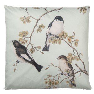 Světle šedivý polštář s motivem ptactva a výplní - 45*45 cm