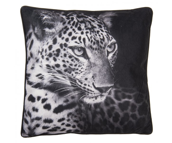 Černý polštář s hlavou leoparda - 45*45 cm