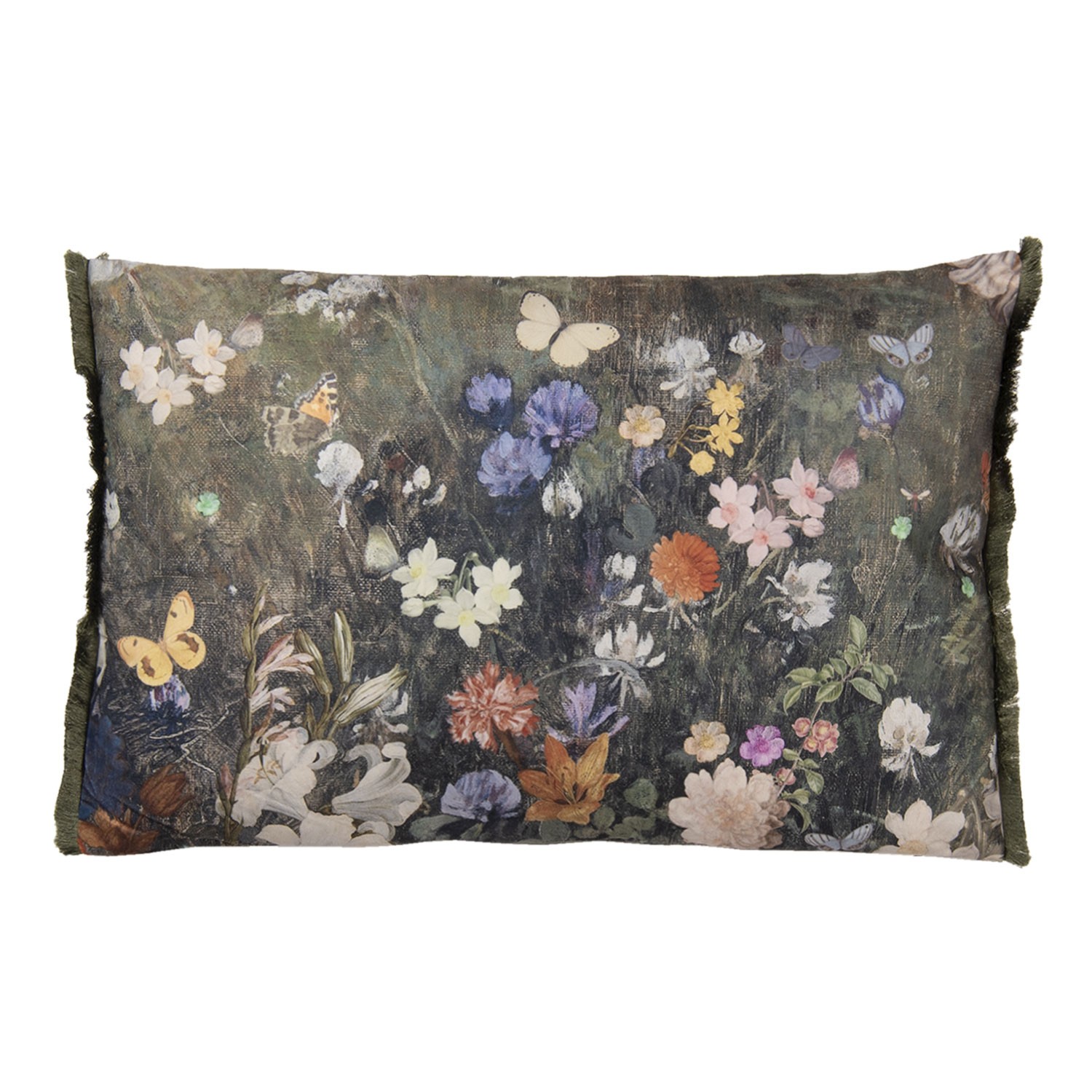 Zelený vintage barevný polštář s květy a motýly  - 60*40 cm Clayre & Eef