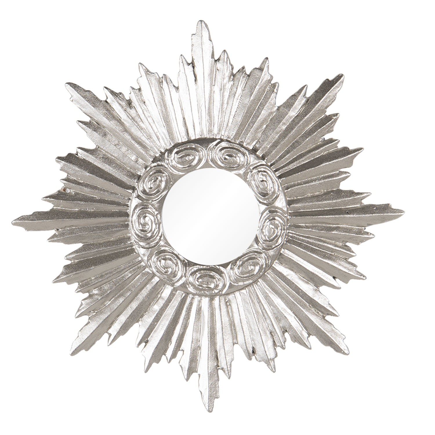 Stříbrné zrcadlo Sun s paprsky a zdobením po obvodu - 19*2*19 cm Clayre & Eef