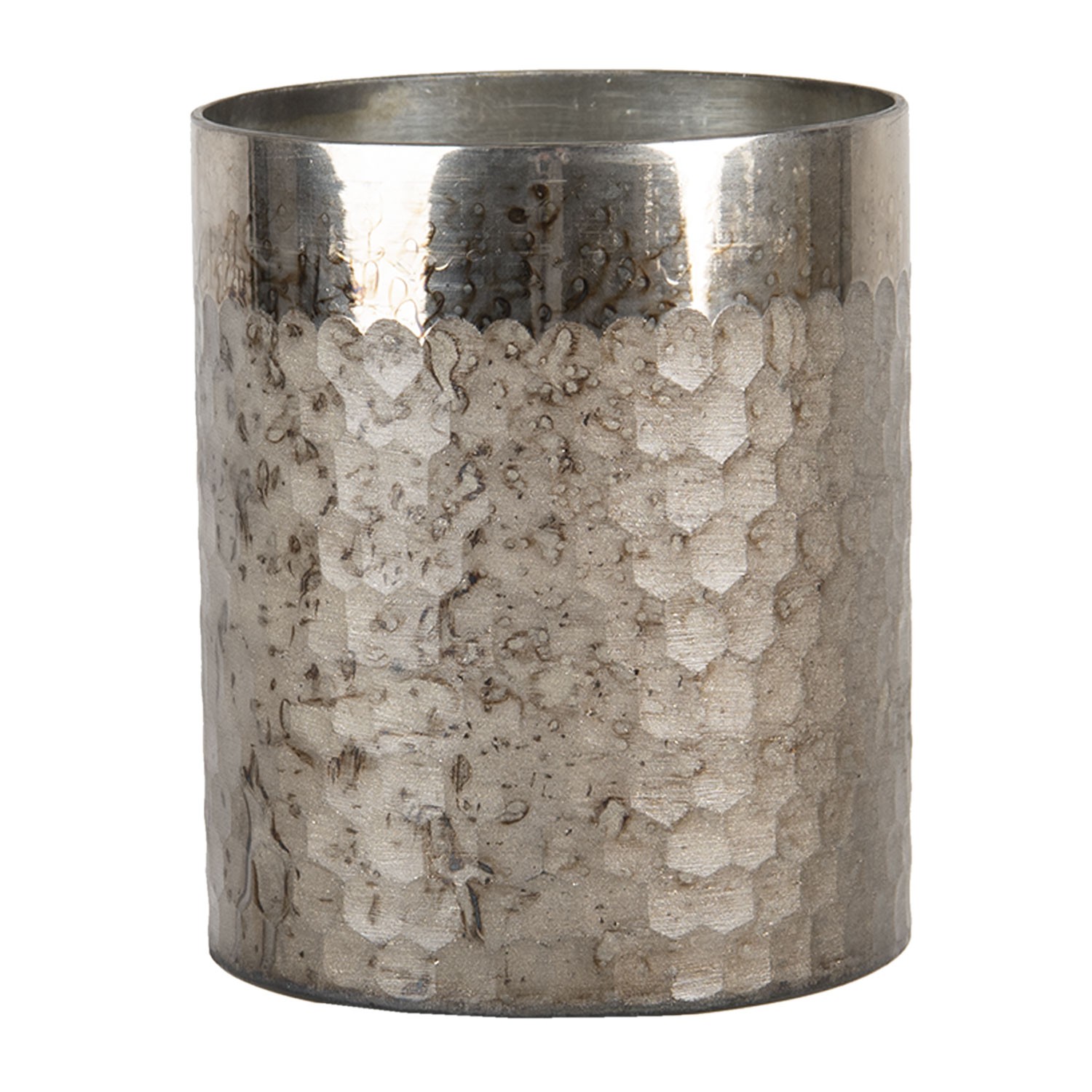 Stříbrný opracovaný svícen na čajovou svíčku - 11*13 cm Clayre & Eef