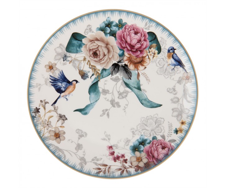 Dezertní talířek s motivem květin a ptáčka Pivoine - Ø 20*2 cm