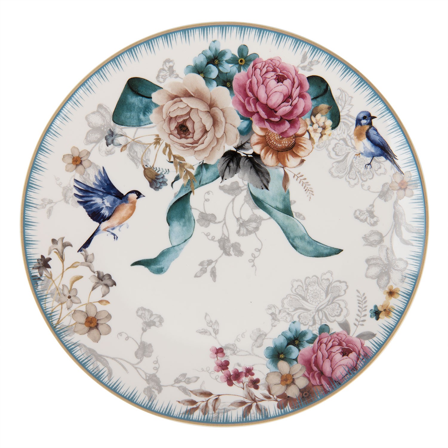 Dezertní talířek  s motivem květin a ptáčka Pivoine - Ø 20*2 cm Clayre & Eef