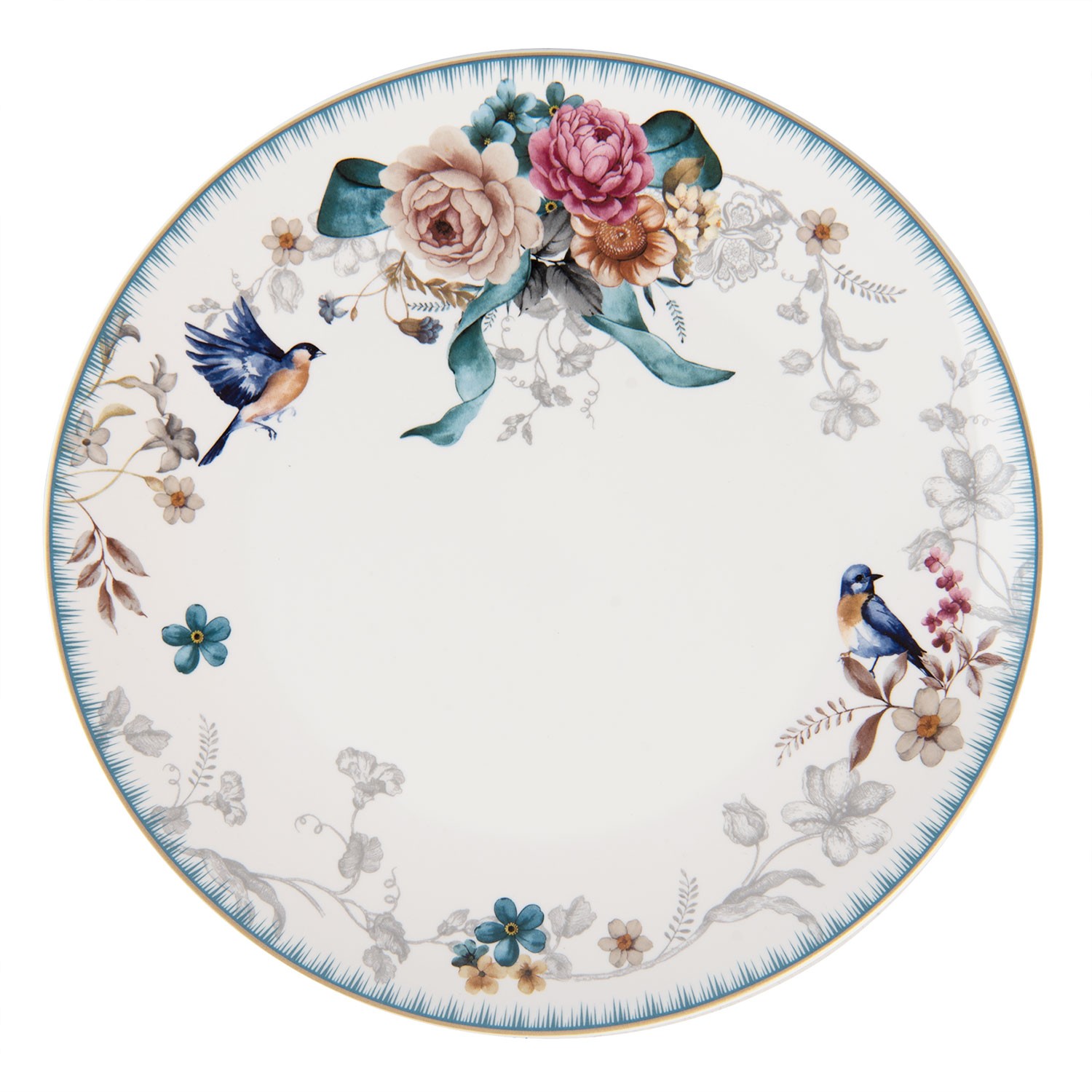 Jídelní talíř s motivem květin a ptáčka Pivoine - Ø 26*2 cm Clayre & Eef