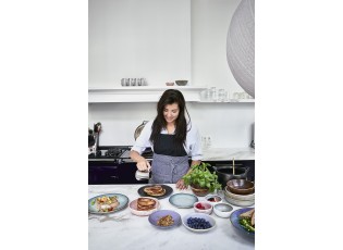 Tyrkysovo šedý ručně tvarovaný dezertní talíř Home Chef - 20*19*2,3cm   