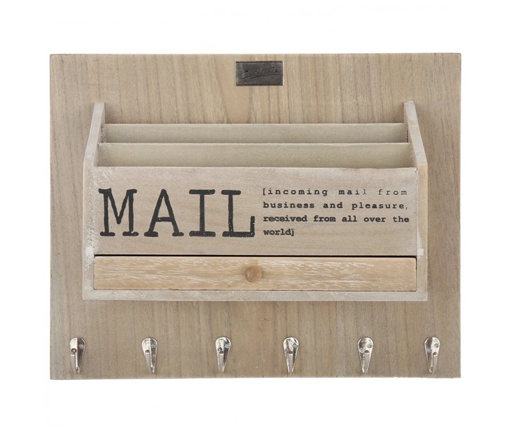 Přírodní box na poštu na zeď s nápisem Mail - 38*30*11 cm