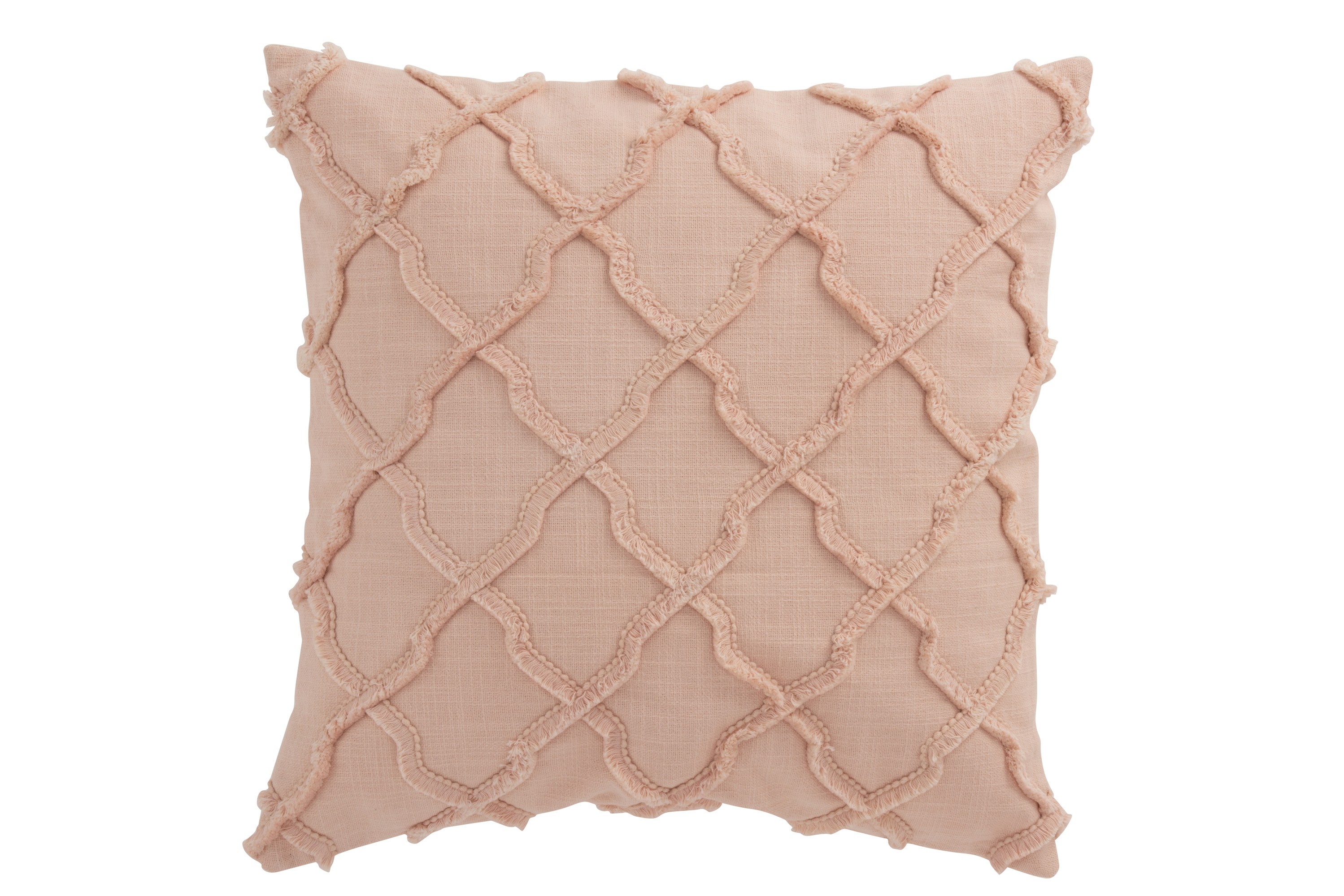 Růžový bavlněný polštář s třásněmi Rhombuses - 43*43 cm
