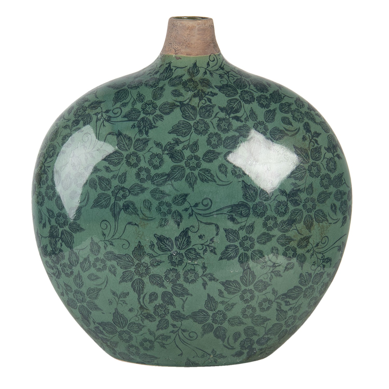Zelená váza Camil s květy a patinou - 29*13*31 cm Clayre & Eef