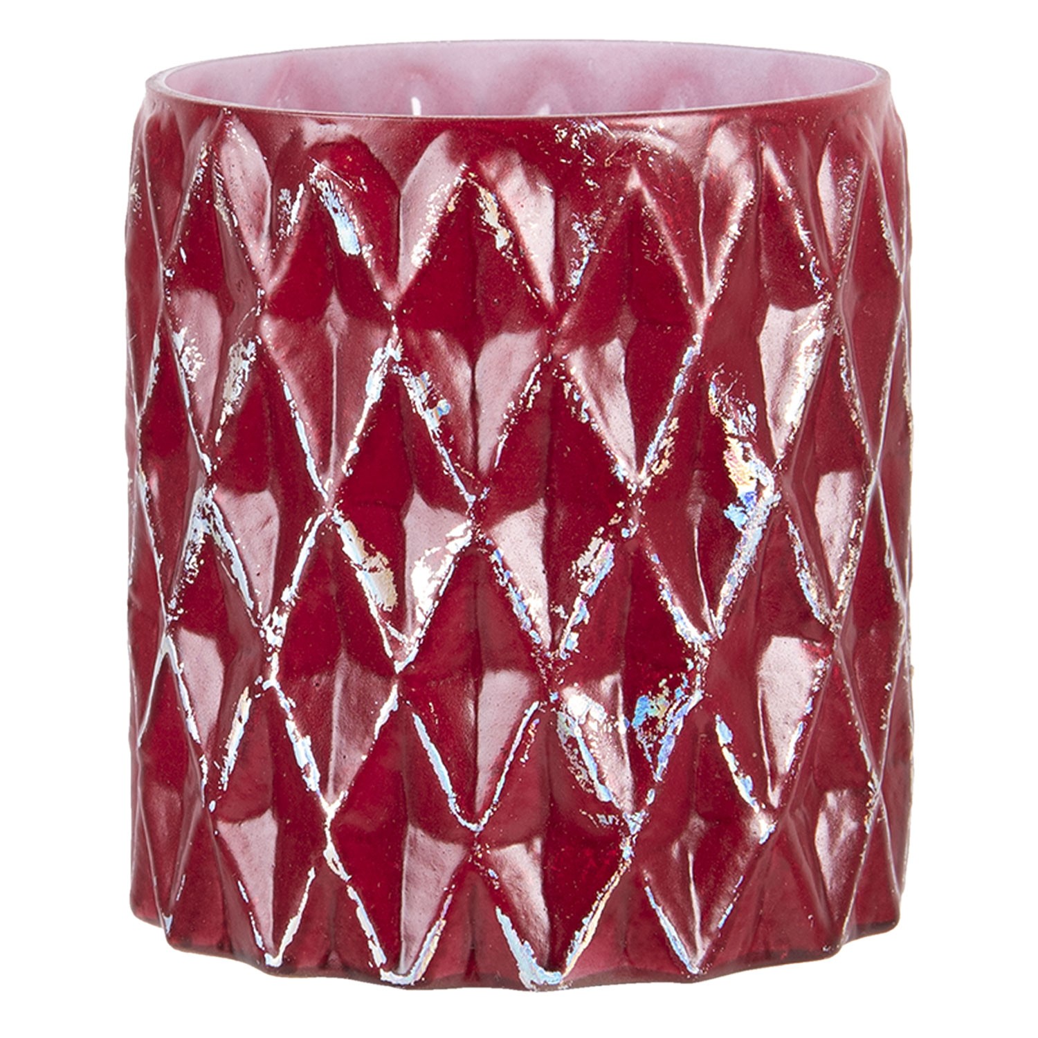Červený svícen s odřeninami na čajovou svíčku - Ø 11*10 cm Clayre & Eef