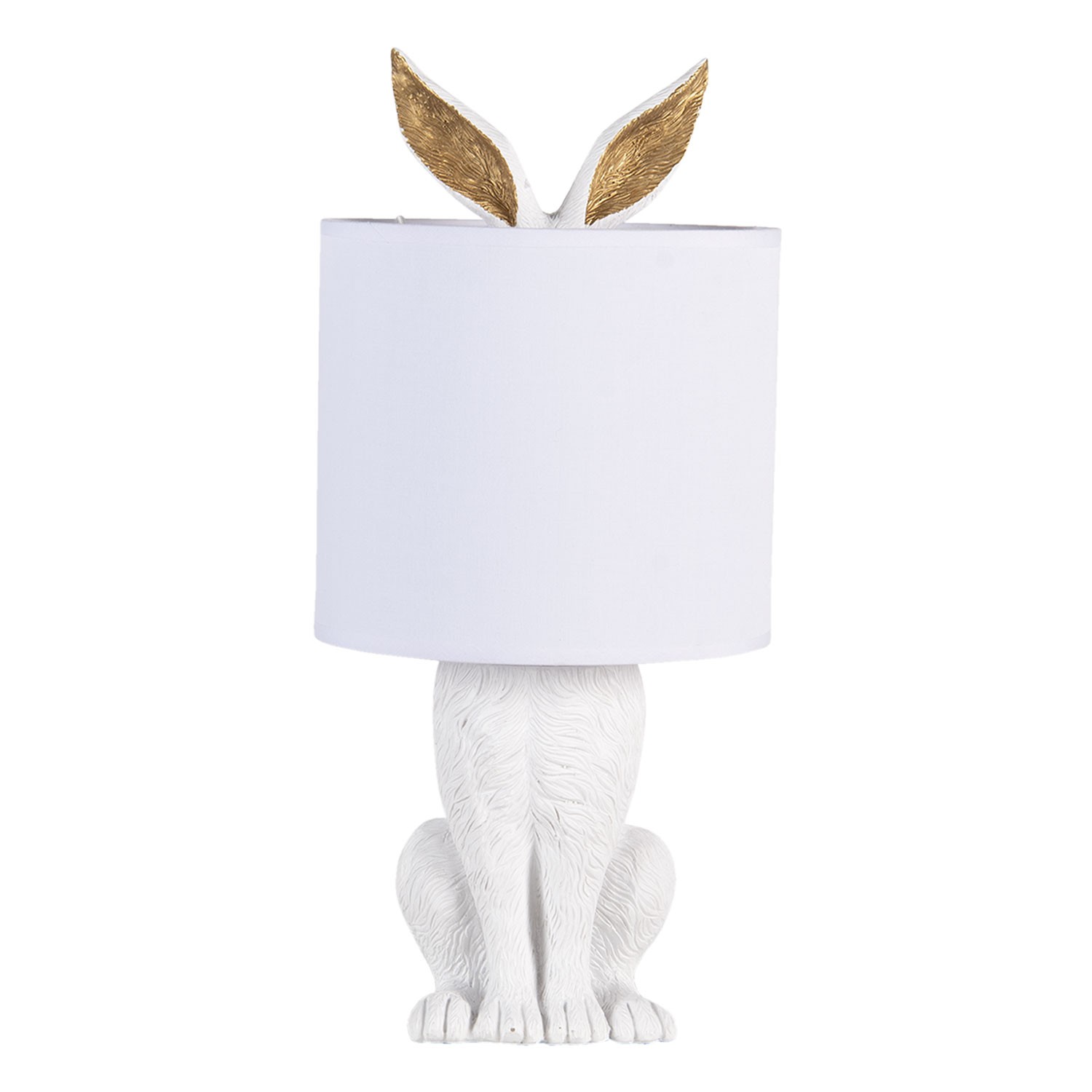 Bílá stolní lampa zajíc se zlatýma ušima - Ø 20*45 cm E27/max 1*60W