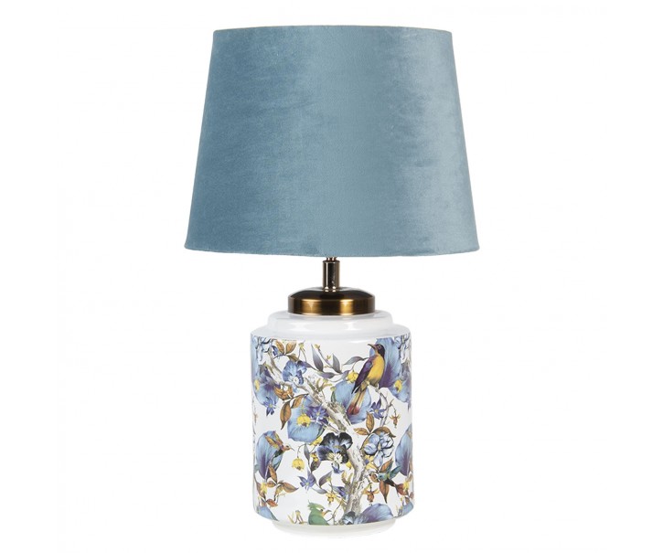 Bílo modrá stolní lampa s ptáčky - Ø 25*41 cm / E27