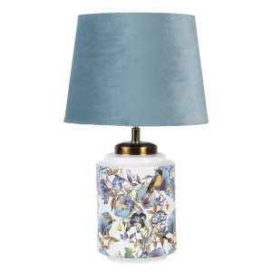 Bílo modrá stolní lampa s ptáčky - Ø 25*41 cm / E27