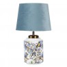 Bílo modrá stolní lampa s ptáčky - Ø 25*41 cm / E27 Barva: bílá, modráMateriál: polyresinHmotnost: 2,222 kg