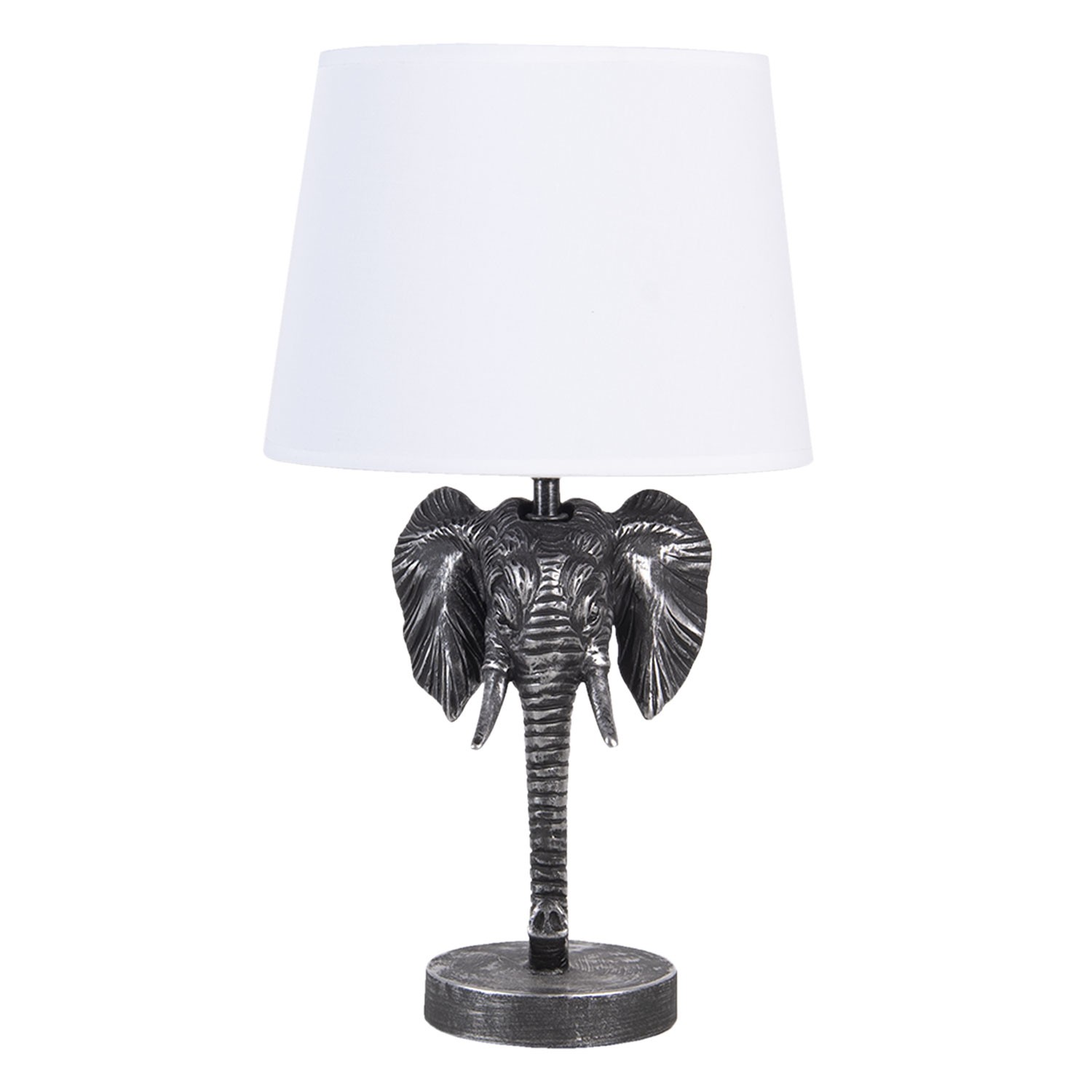 Stříbrno bílá stolní lampa s hlavou slona - 25*25*41 cm E27 Clayre & Eef