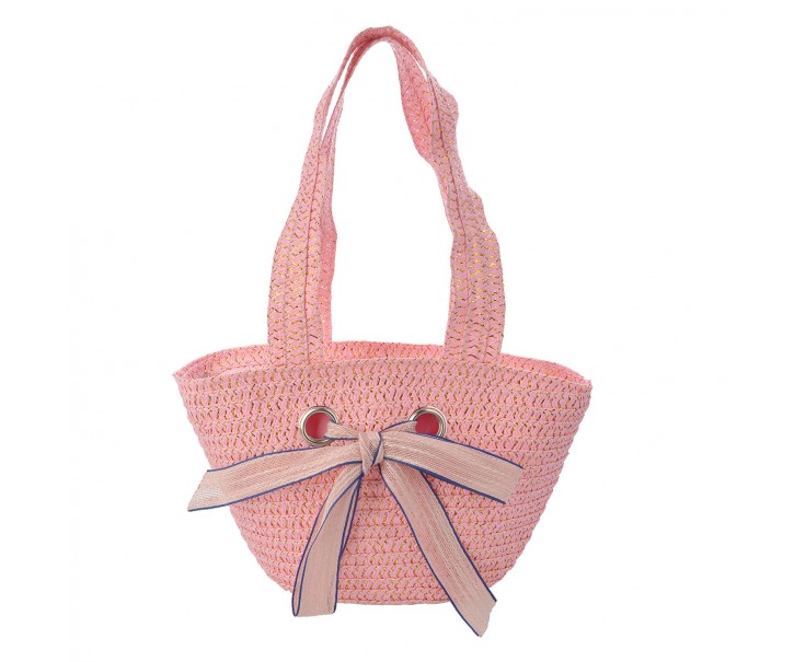 Růžová dětská plážová taška s dvěma uchy a mašlí - 22*15 cm