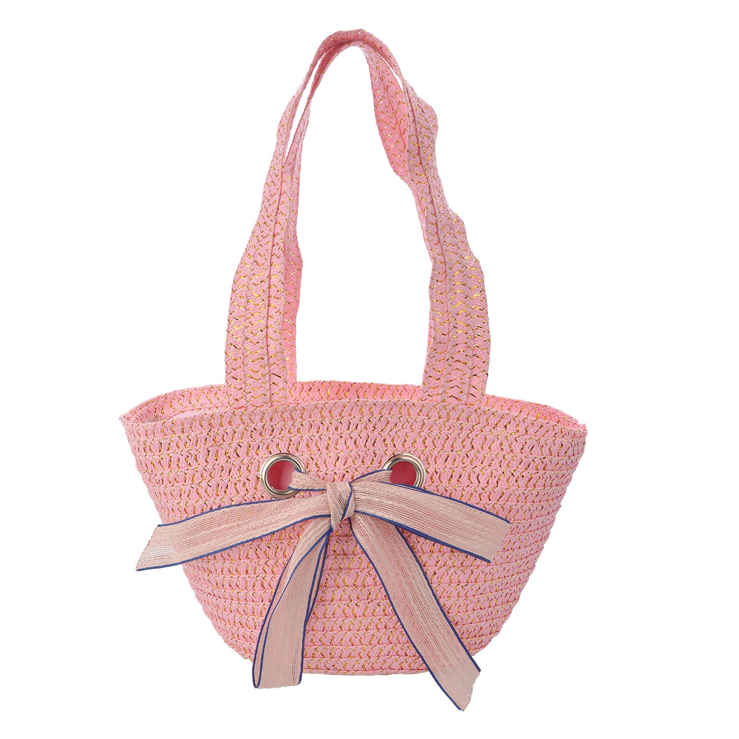 Růžová dětská plážová taška s dvěma uchy a mašlí - 22*15 cm Clayre & Eef