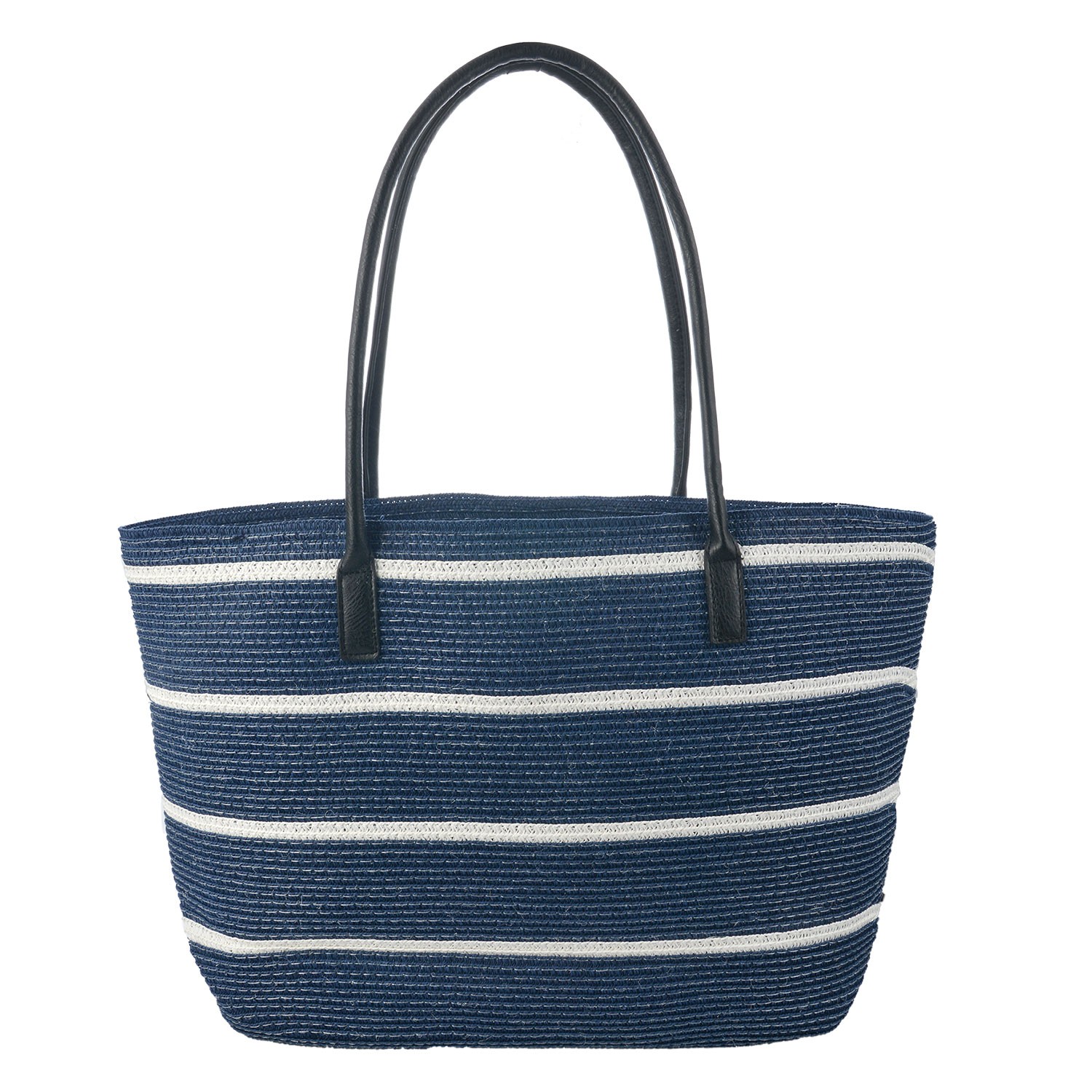 Bílo modrá plážová taška s koženkovými uchy - 46*30 cm Clayre & Eef