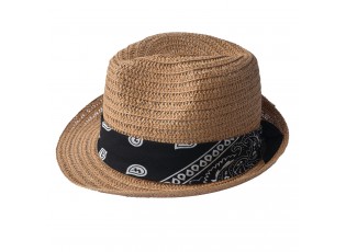 Hnědý klobouk se vzorovaným černobílým šátkem - 24*23 cm