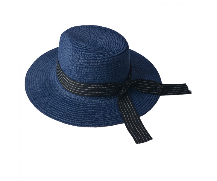 Modrý klobouk s bílo černou stuhou - 35*34 cm