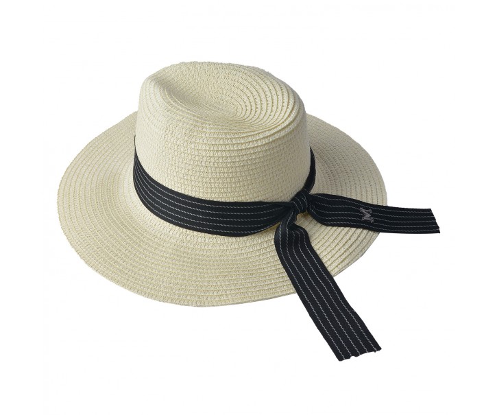 Béžový klobouk s modrou námořnickou stuhou - 35*34 cm