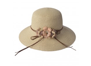 Přírodní klobouk s hnědou ozdobnou květinou - Ø 34 cm