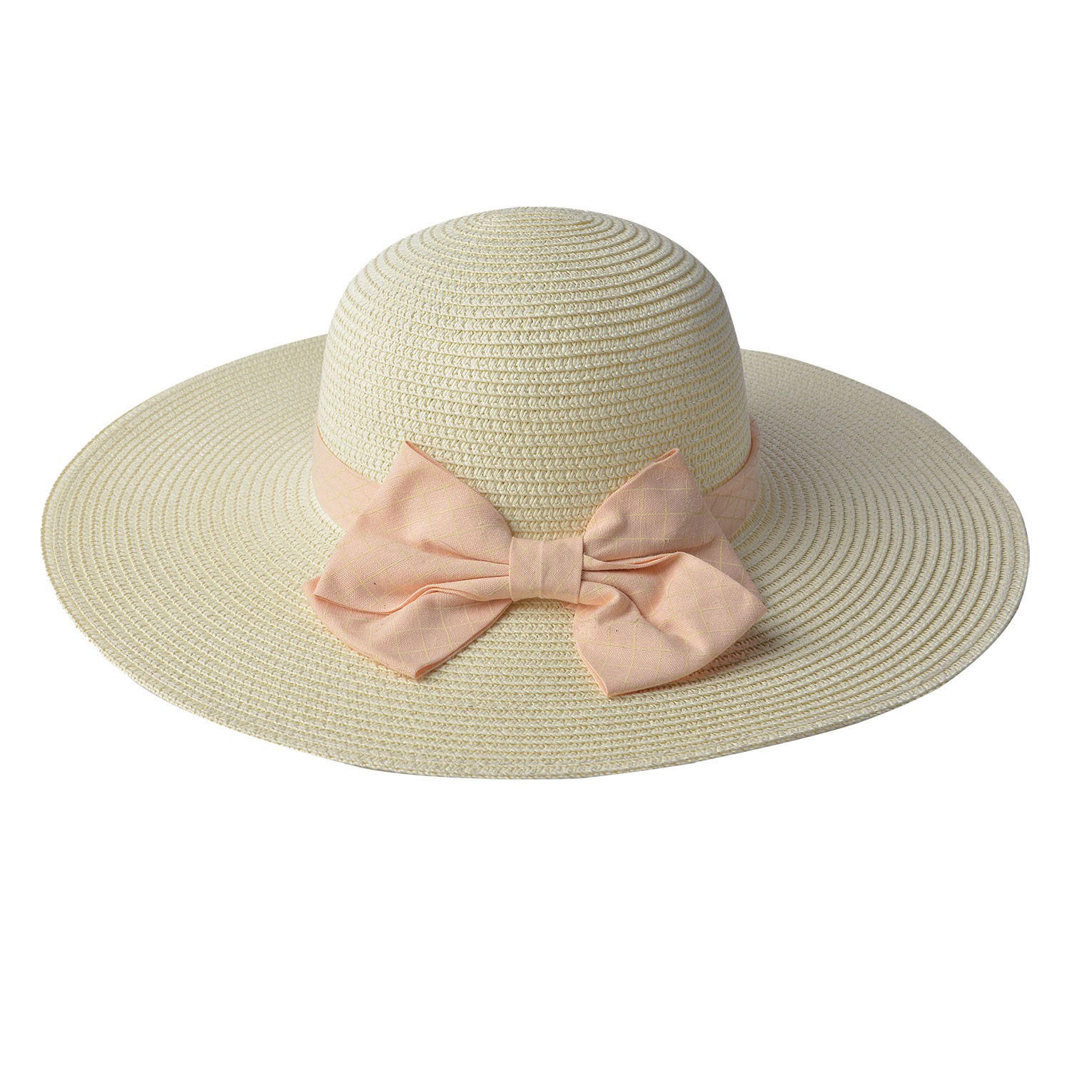 Světle béžový klobouk s růžovou mašlí - Ø 42 cm Clayre & Eef