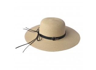 Přírodní klobouk s černou koženkovou stuhou - Ø 58 cm