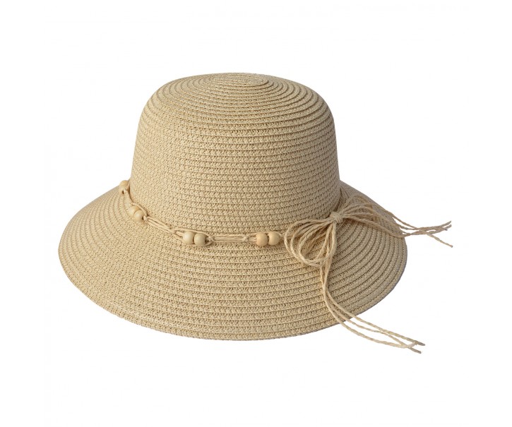 Přírodní klobouk se šňůrkou a korálky - Ø 58 cm