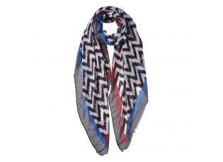 Šedo modro černý šátek s potiskem - 90*180 cm