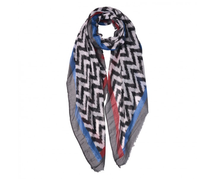 Šedo modro černý šátek s potiskem - 90*180 cm